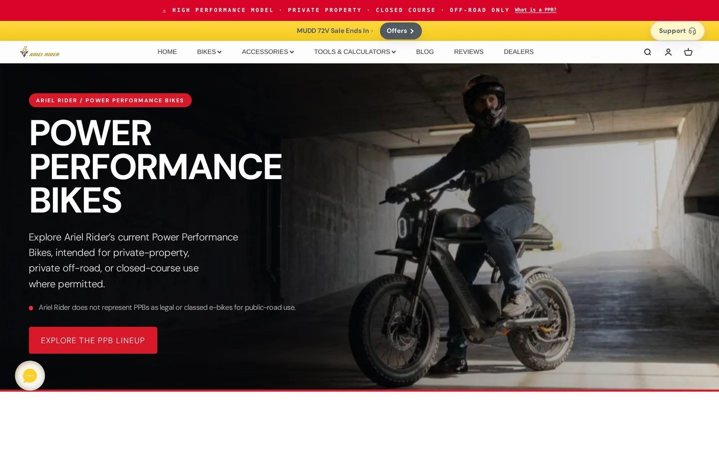 Ariel Rider's comparison page for its power-performance bikes.