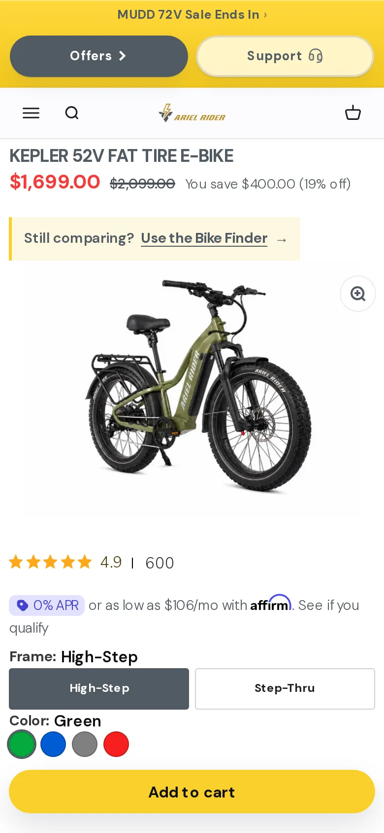 The Ariel Rider Kepler 2026 page at phone width.