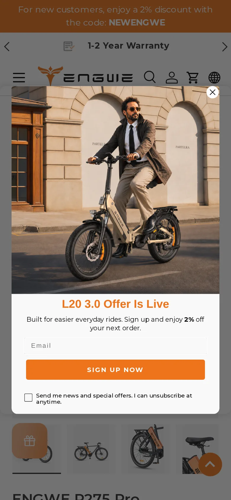 The ENGWE P275 Pro page at phone width.