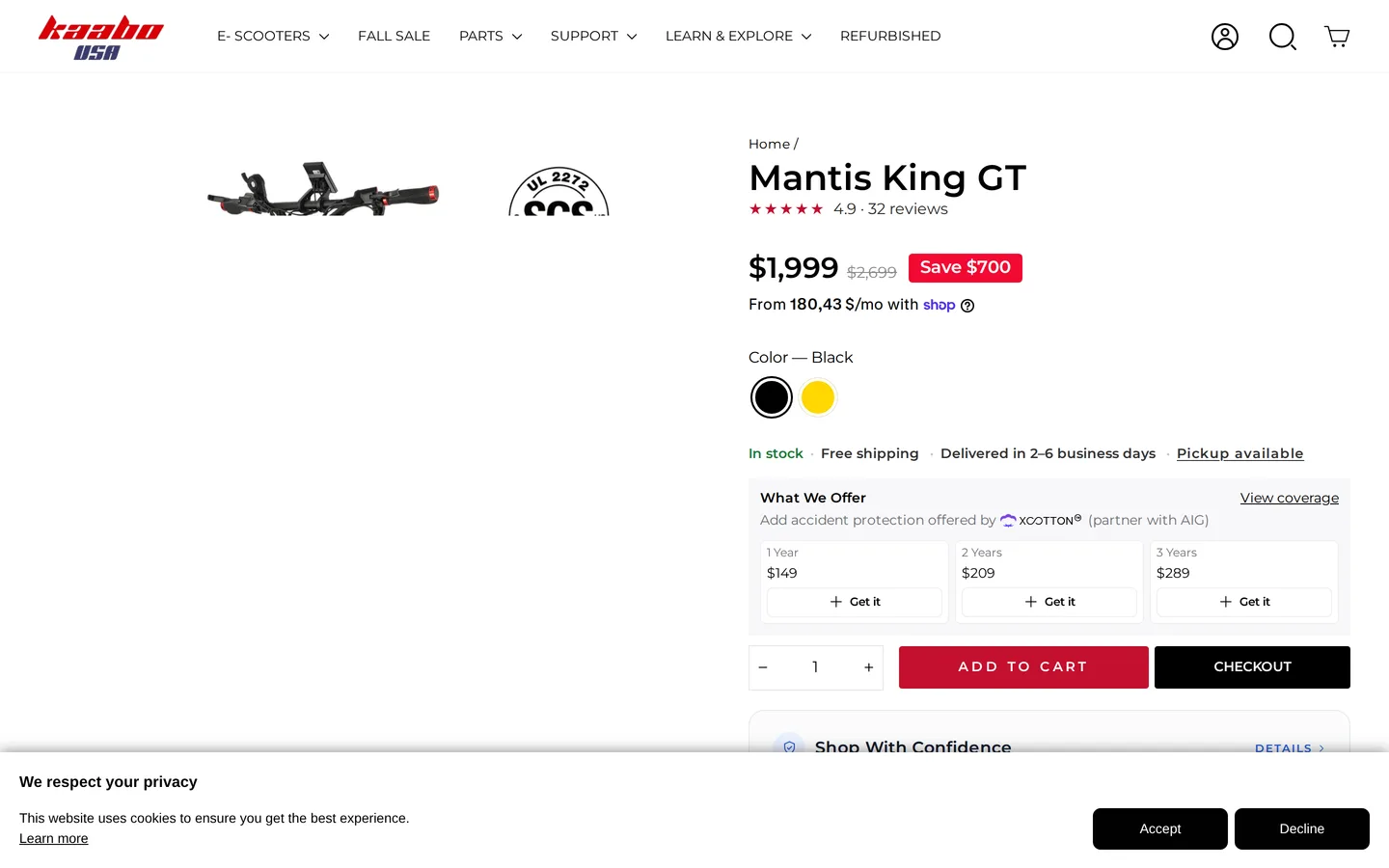 Trang Mantis King GT tại kaabousa.com — bảng giá dòng Mantis hiện đầy đủ ngay trên menu.