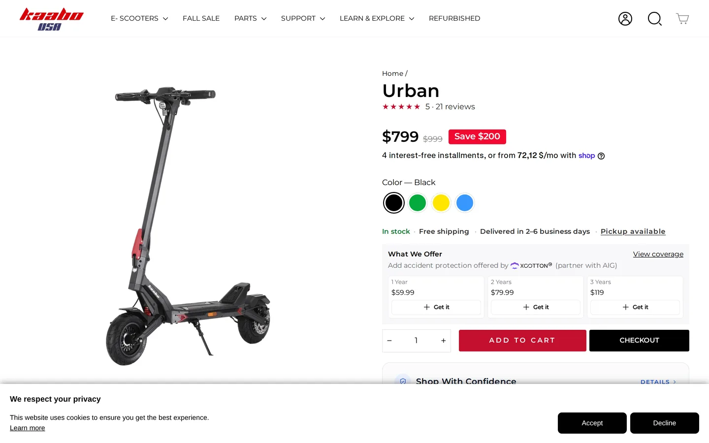 Trang Kaabo Urban — dòng sản phẩm của hãng chạy từ Urban 799 USD tới King GTR Max 3.899 USD.
