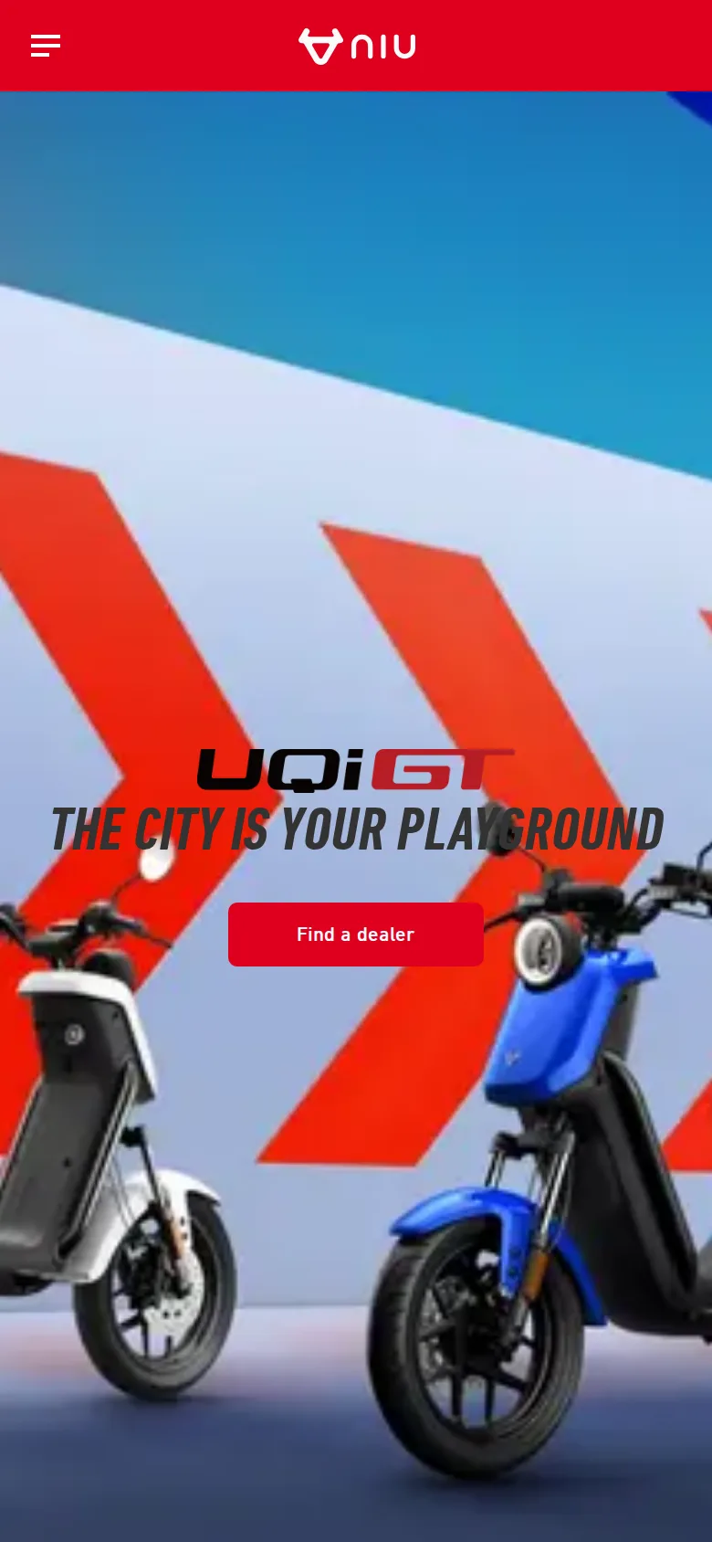 The NIU UQi GT page at phone width.