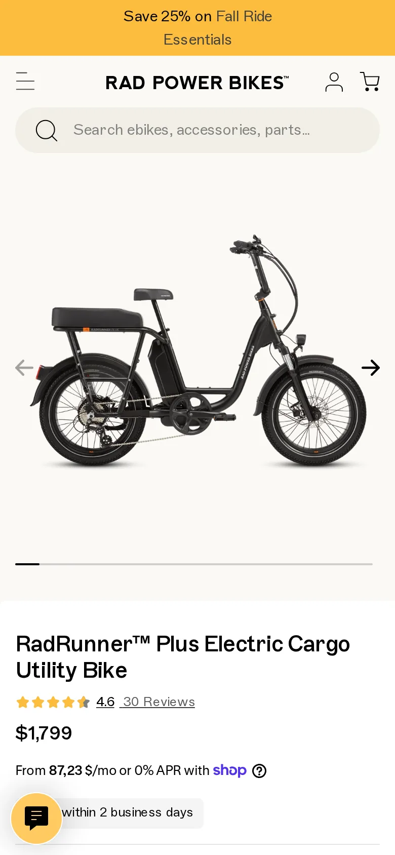Trang RadRunner Plus ở khổ điện thoại.