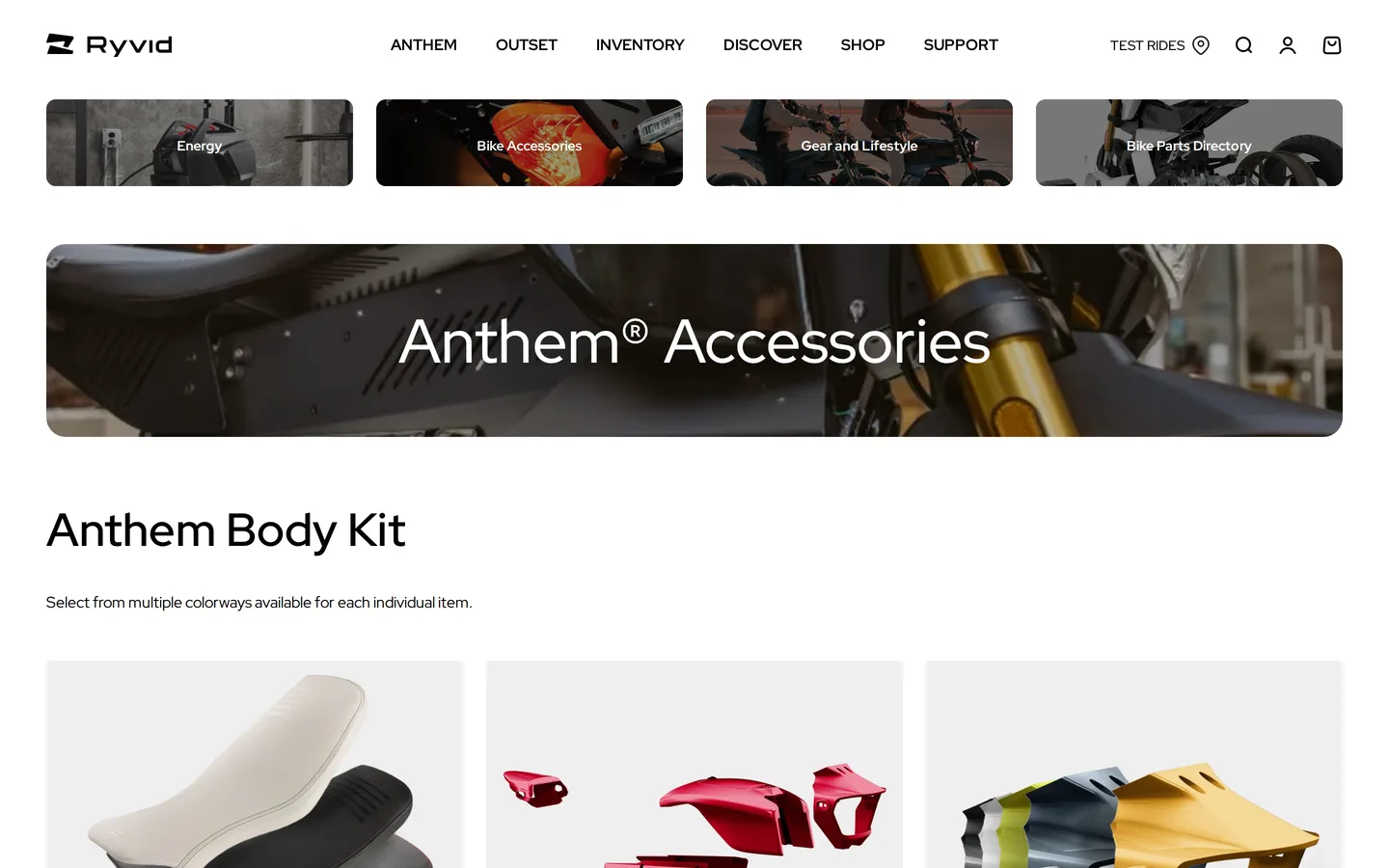 Ryvid's own line-up page, showing the Anthem alongside the Outset.