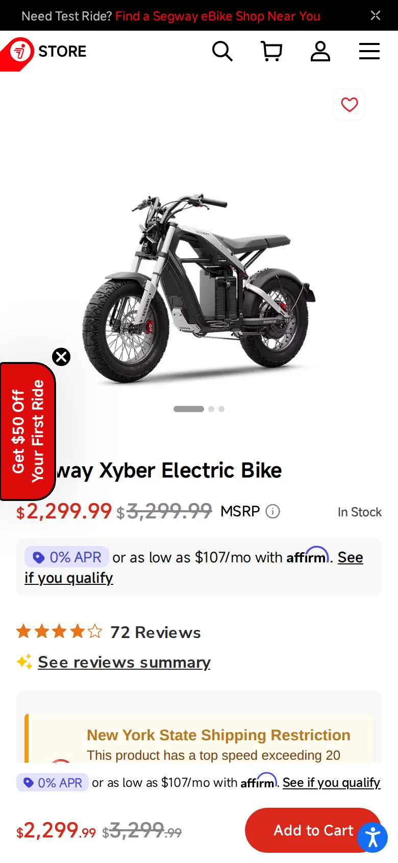 The Segway Xyber page at phone width.