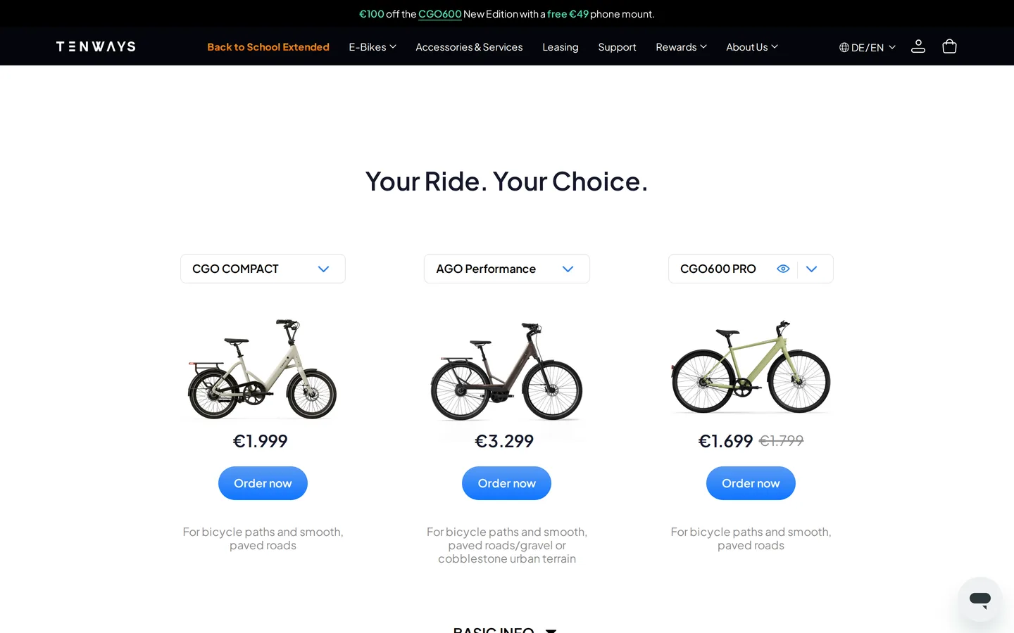 TENWAYS's comparison page, placing the AGO T at the top of its city range.