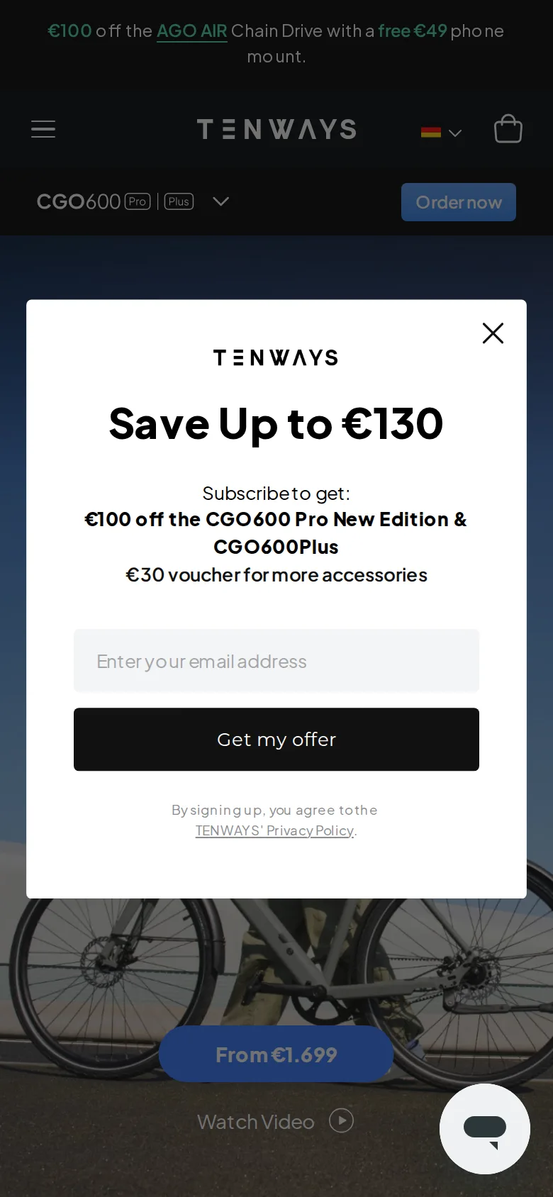 The TENWAYS CGO600 Pro page at phone width.