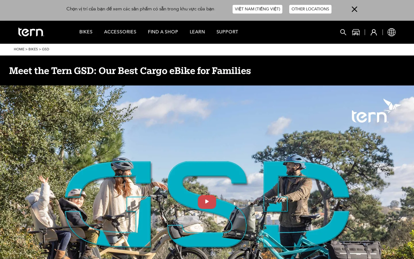 Trang GSD tại ternbicycles.com — Tern nêu thẳng con số tổng khối lượng toàn xe 210 kg.