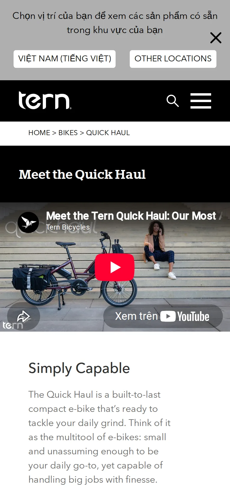 Trang Quick Haul ở khổ điện thoại.