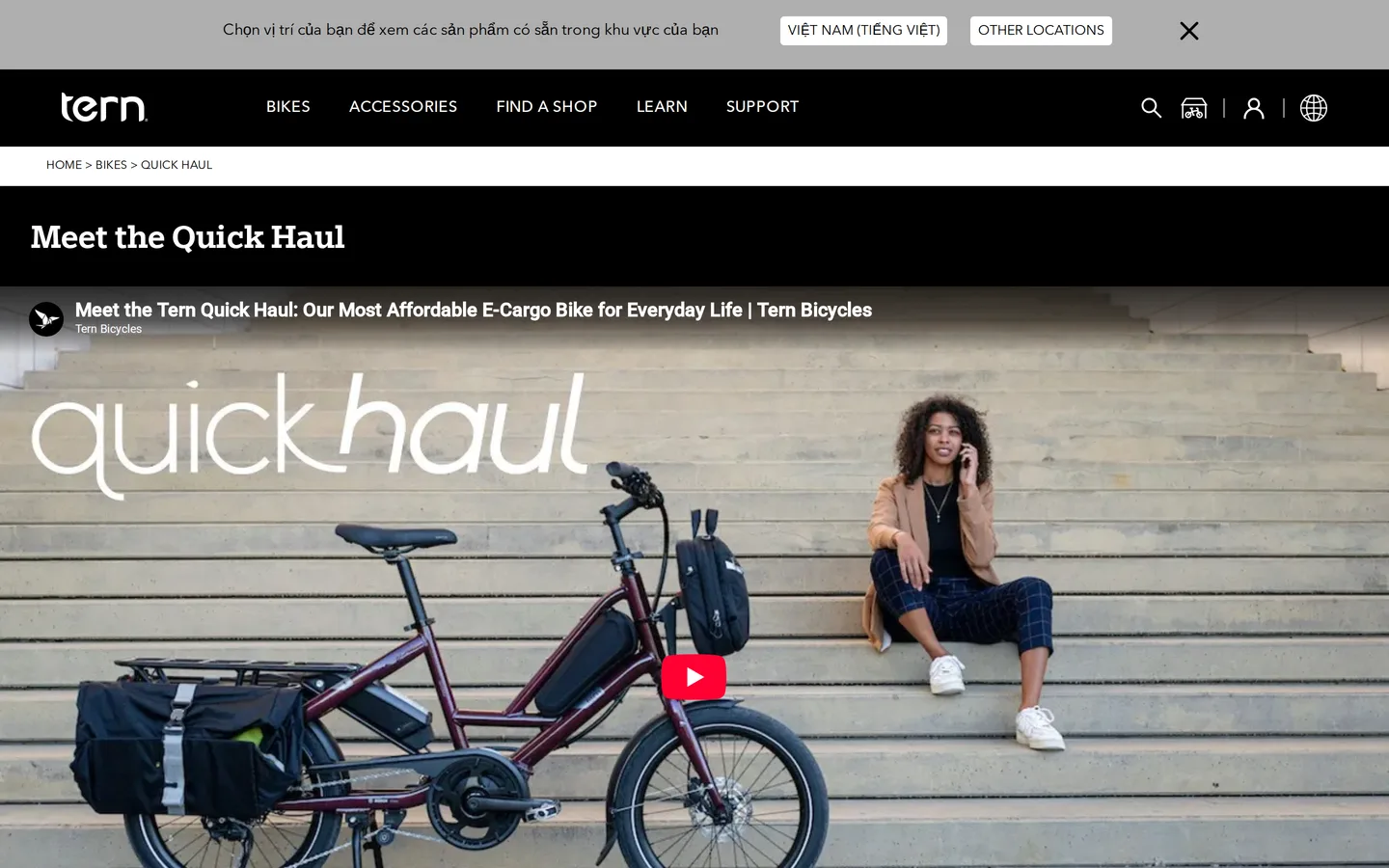 Trang Quick Haul tại ternbicycles.com — Tern mô tả đây là mẫu cargo dễ tiếp cận nhất của họ.