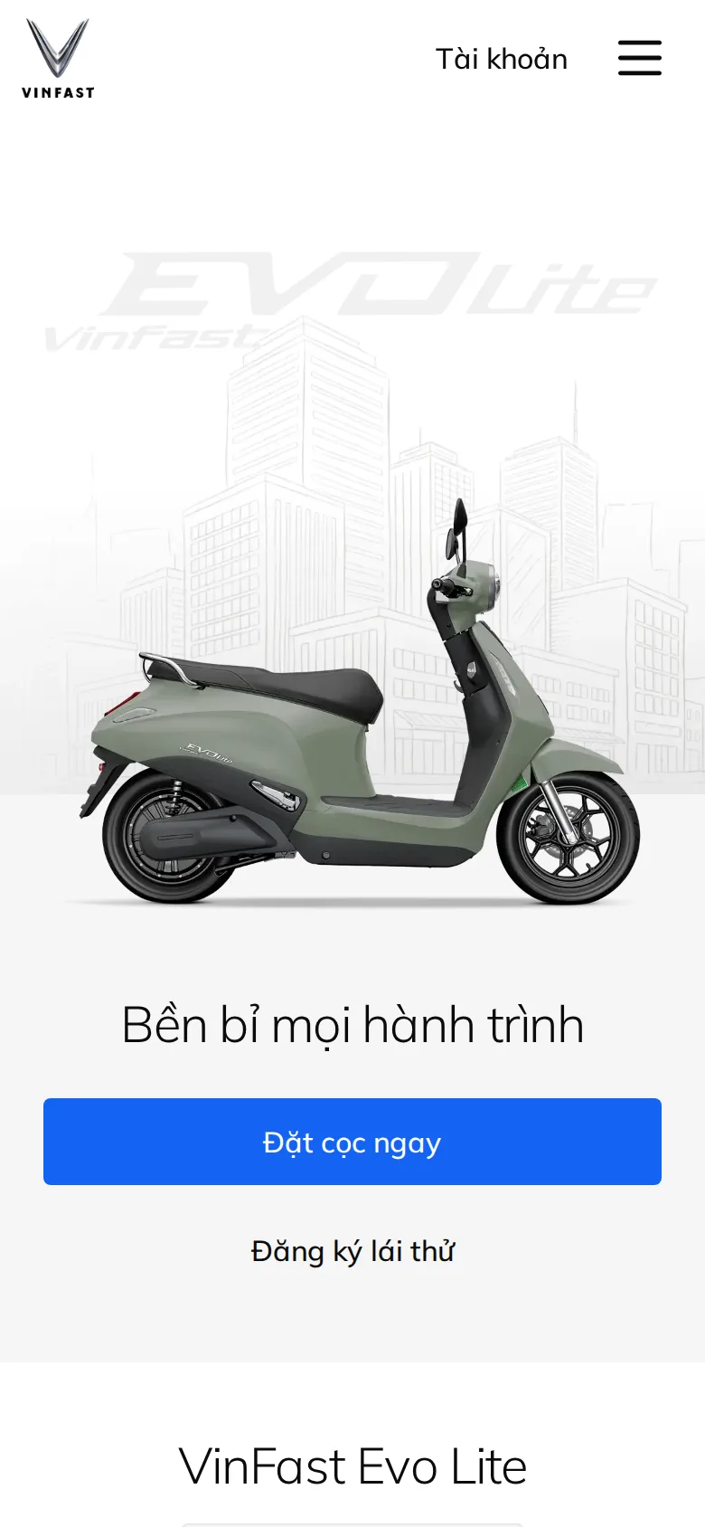 Trang Evo Lite ở khổ điện thoại.