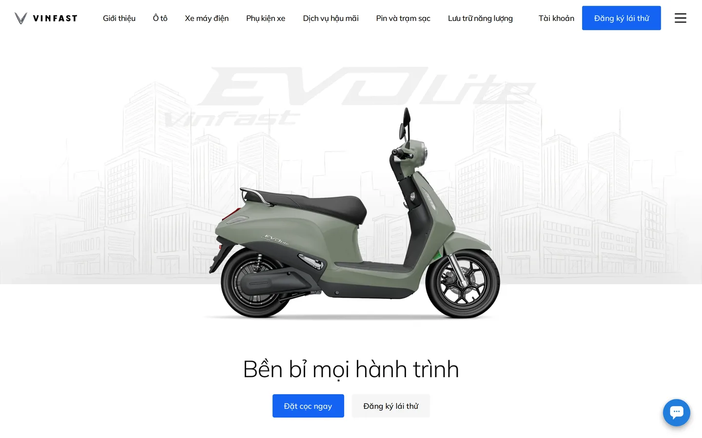 Trang Evo Lite trên vinfastauto.com. VinFast gọi thẳng đây là xe điện học sinh ngay ở tiêu đề trang.
