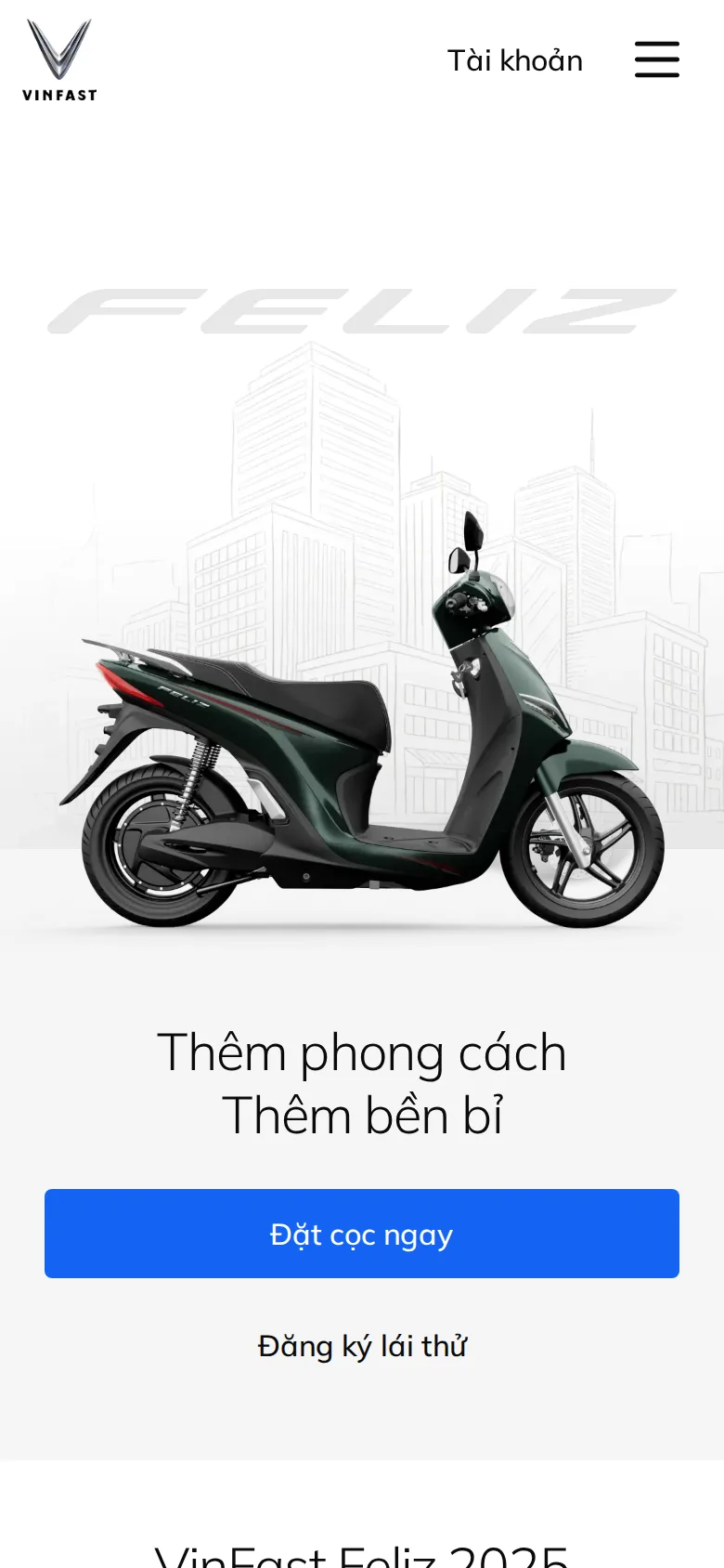 Trang Feliz trên màn hình điện thoại 390 px.