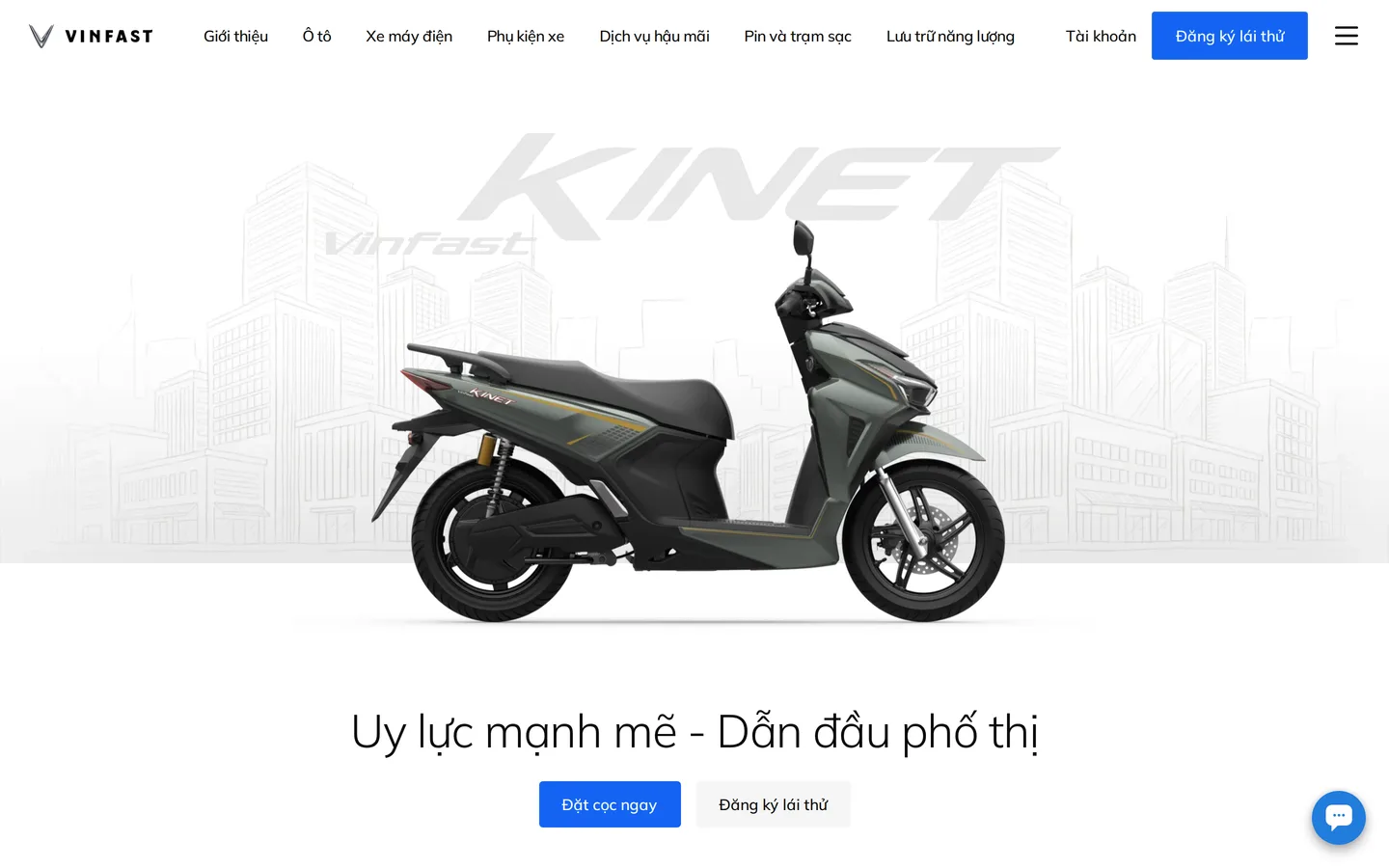 Trang Kinet trên vinfastauto.com — hãng gọi đây là xe điện thể thao thế hệ mới.