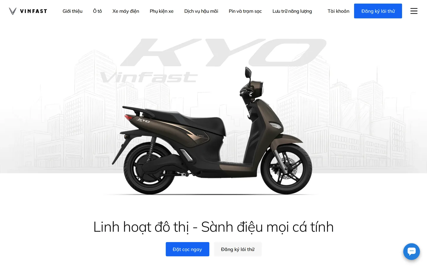 Trang Kyo trên vinfastauto.com. Dòng thông số ghi rõ đây là xe máy điện đổi pin.