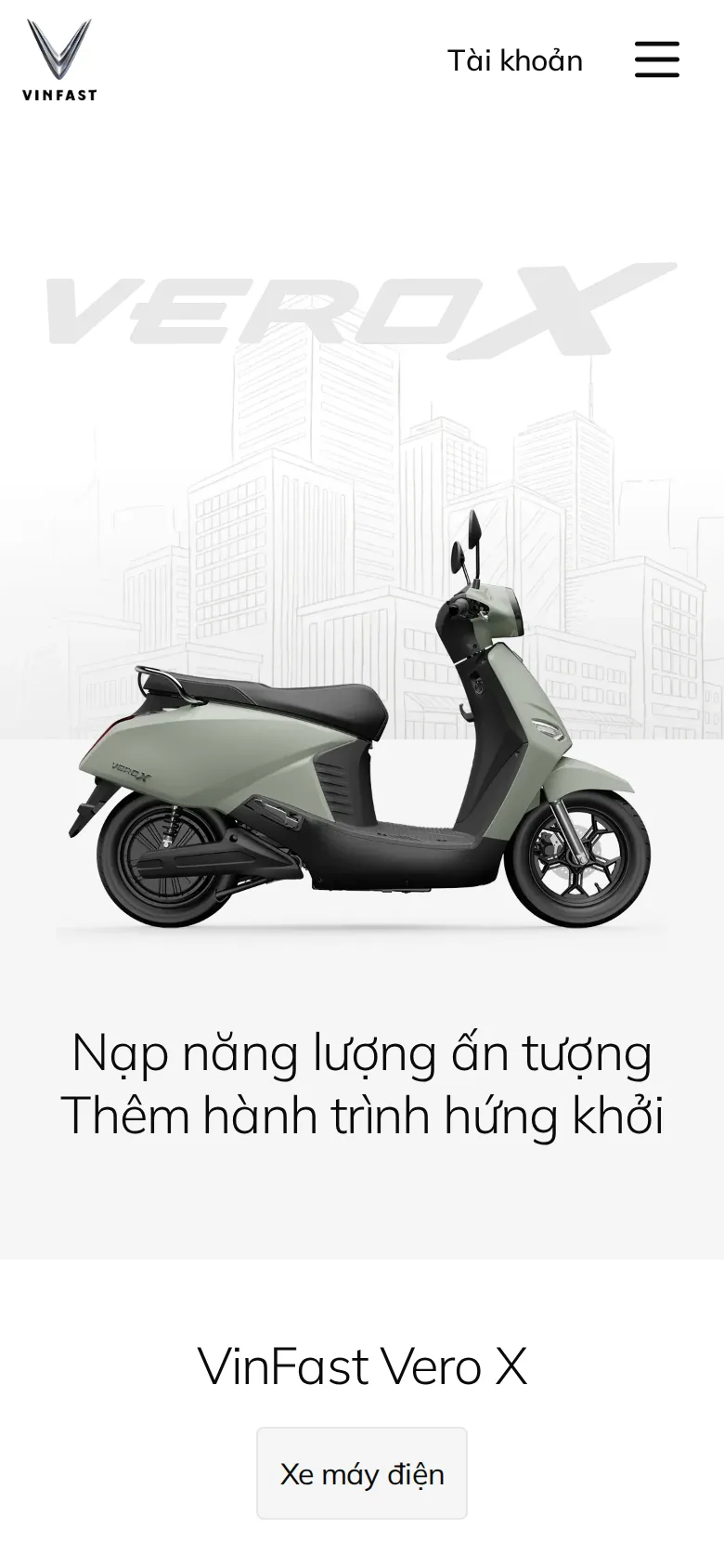 Trang Vero X trên điện thoại; con số 35 lít dung tích cốp được đặt ngang hàng với tốc độ và quãng đường.