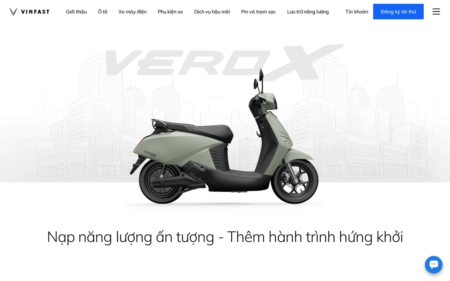 Trang Vero X trên vinfastauto.com, nơi hãng gọi thẳng đây là xe máy điện kinh doanh.