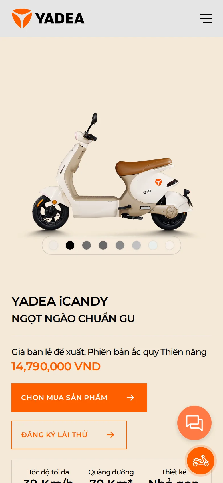 Trang iCandy ở khổ điện thoại.