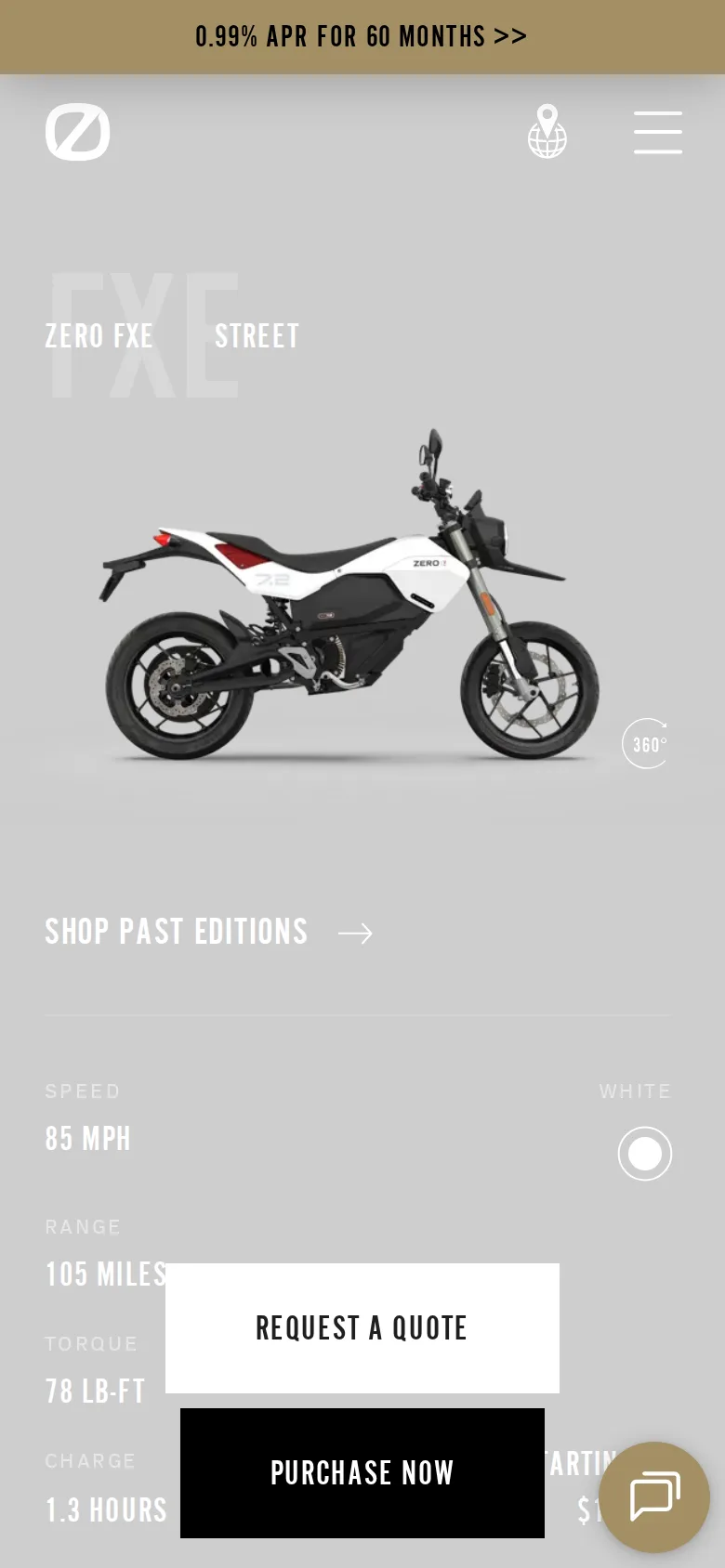 The Zero FXE page at phone width.