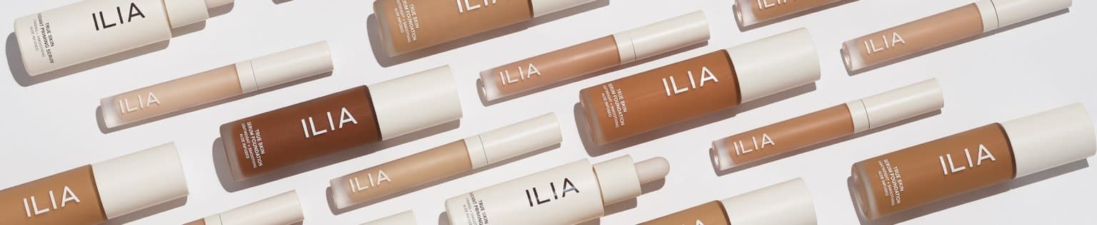 The Ilia Beauty homepage, showing its clean makeup range