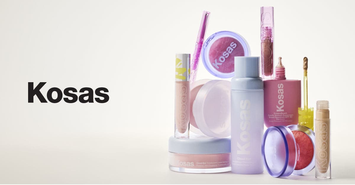 The Kosas homepage, showing its makeup and skincare hybrid range