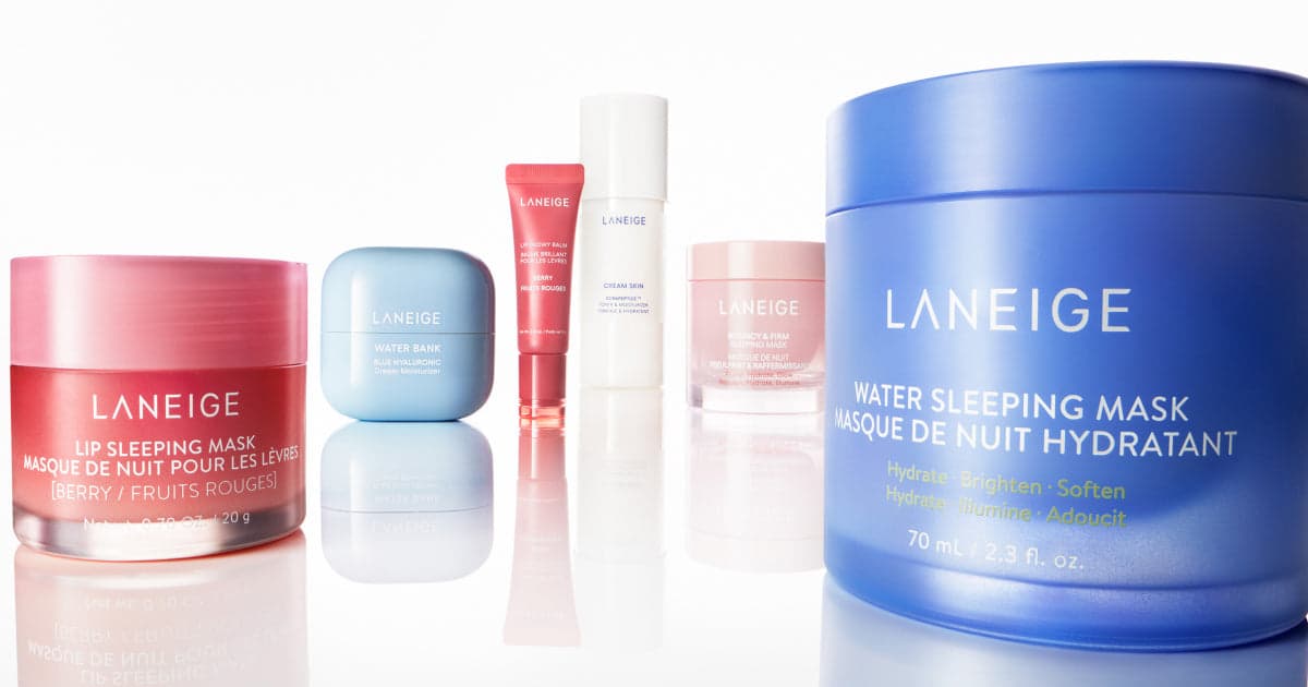 The Laneige homepage, showing its hydration-focused skincare range