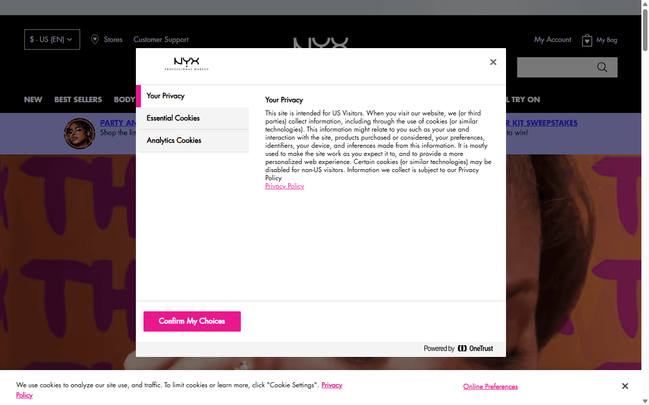 The NYX Professional Makeup homepage, showing its colour cosmetics range