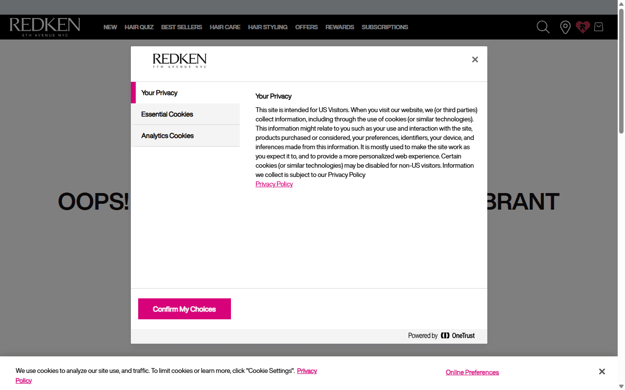 The Redken homepage, showing its professional haircare range