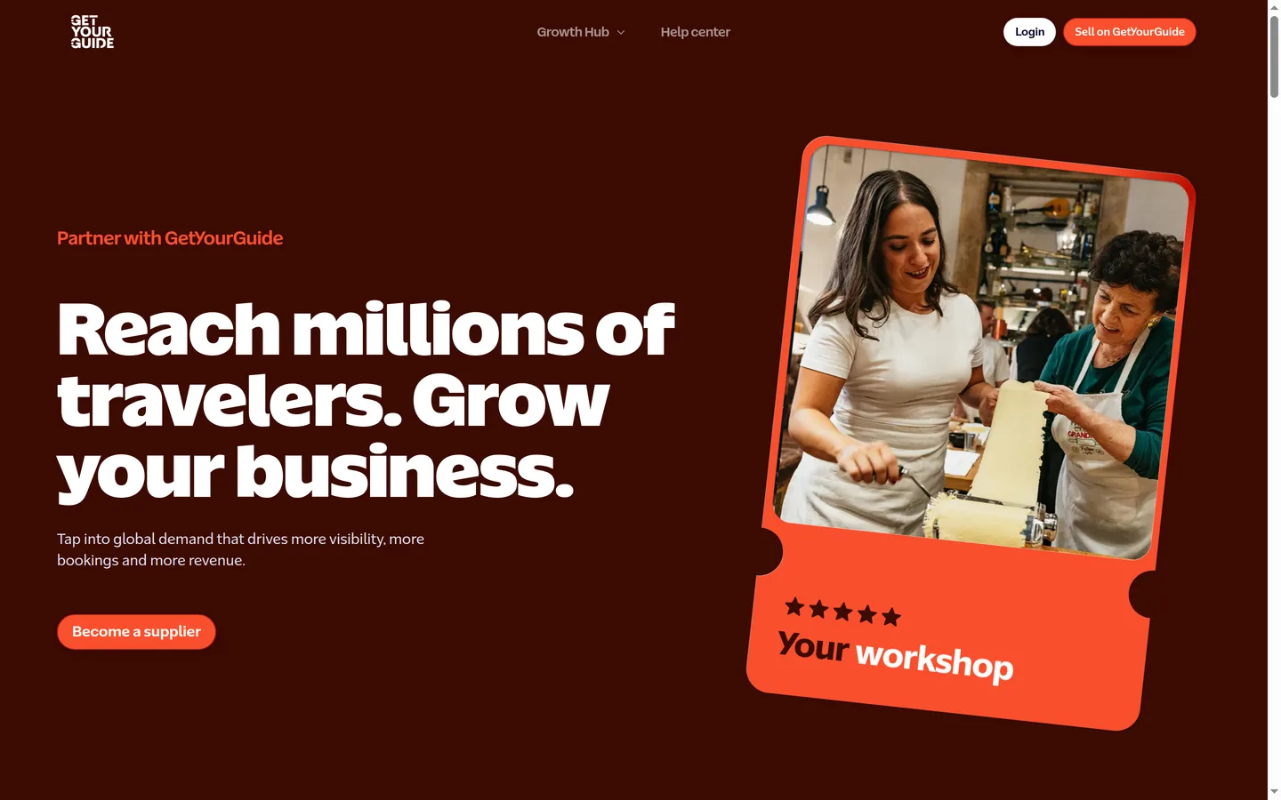 GetYourGuide's supplier portal, the part of the company's site aimed at tour operators