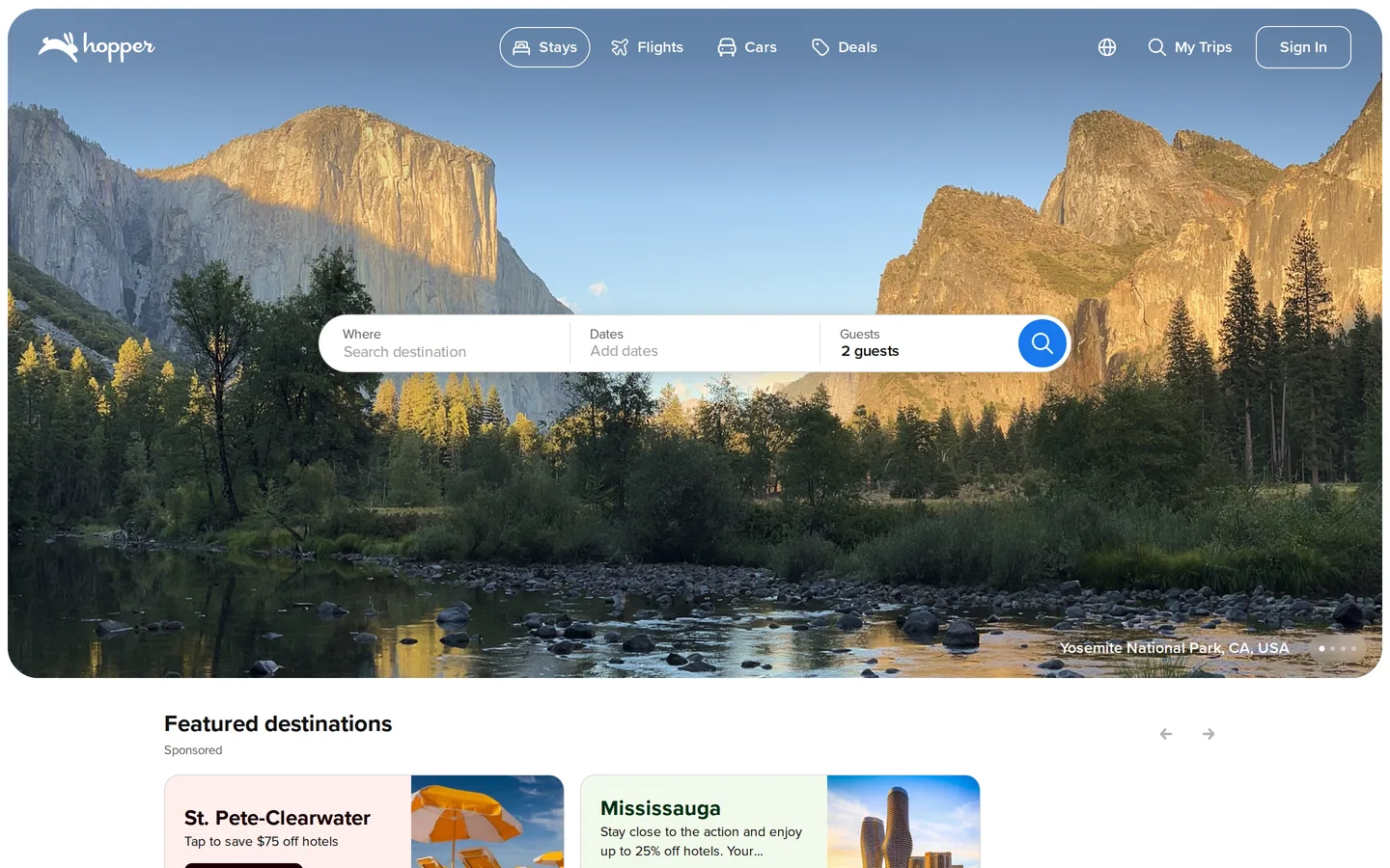 Hopper's landing page describing its flight and hotel booking app