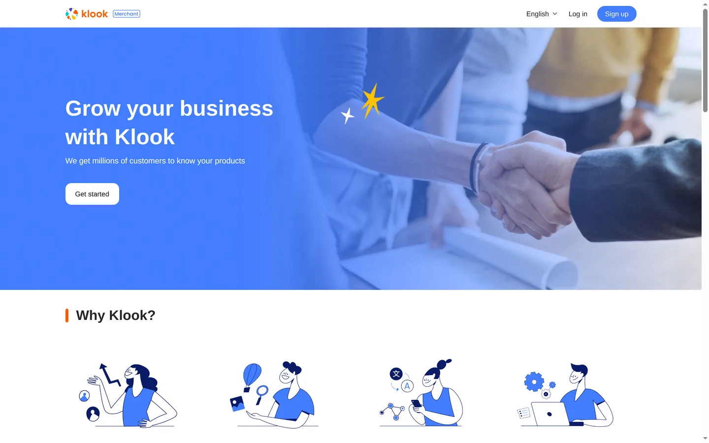 Klook's merchant sign-up page, the part of the company's site aimed at activity operators