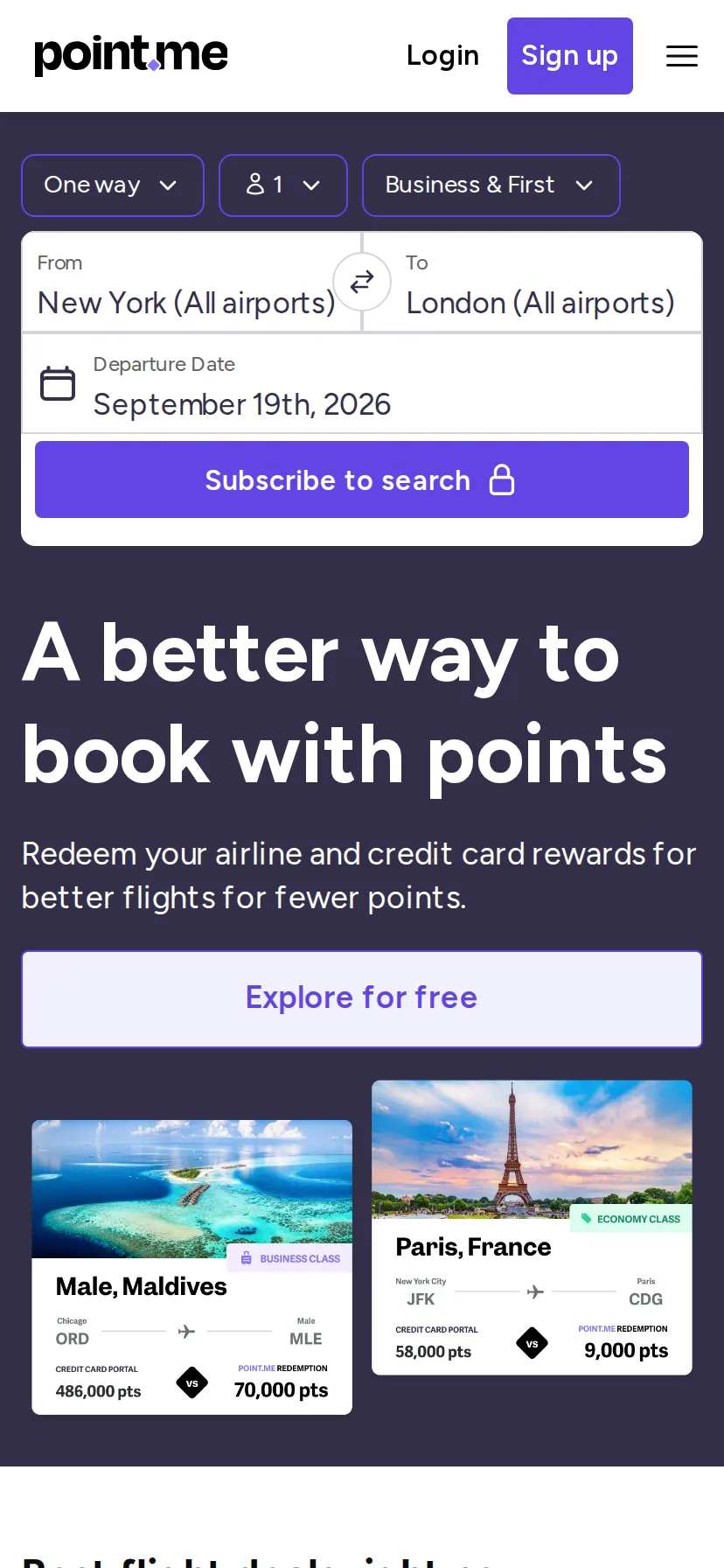 point.me's landing page rendered on a 414px-wide mobile viewport