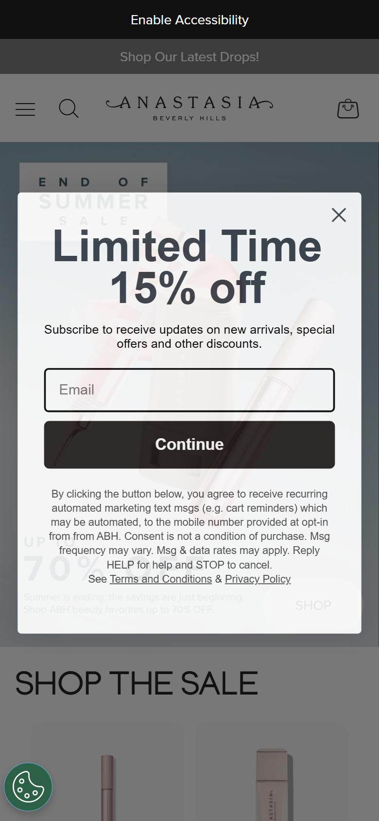 The Anastasia Beverly Hills site on a phone, showing the brow shade finder