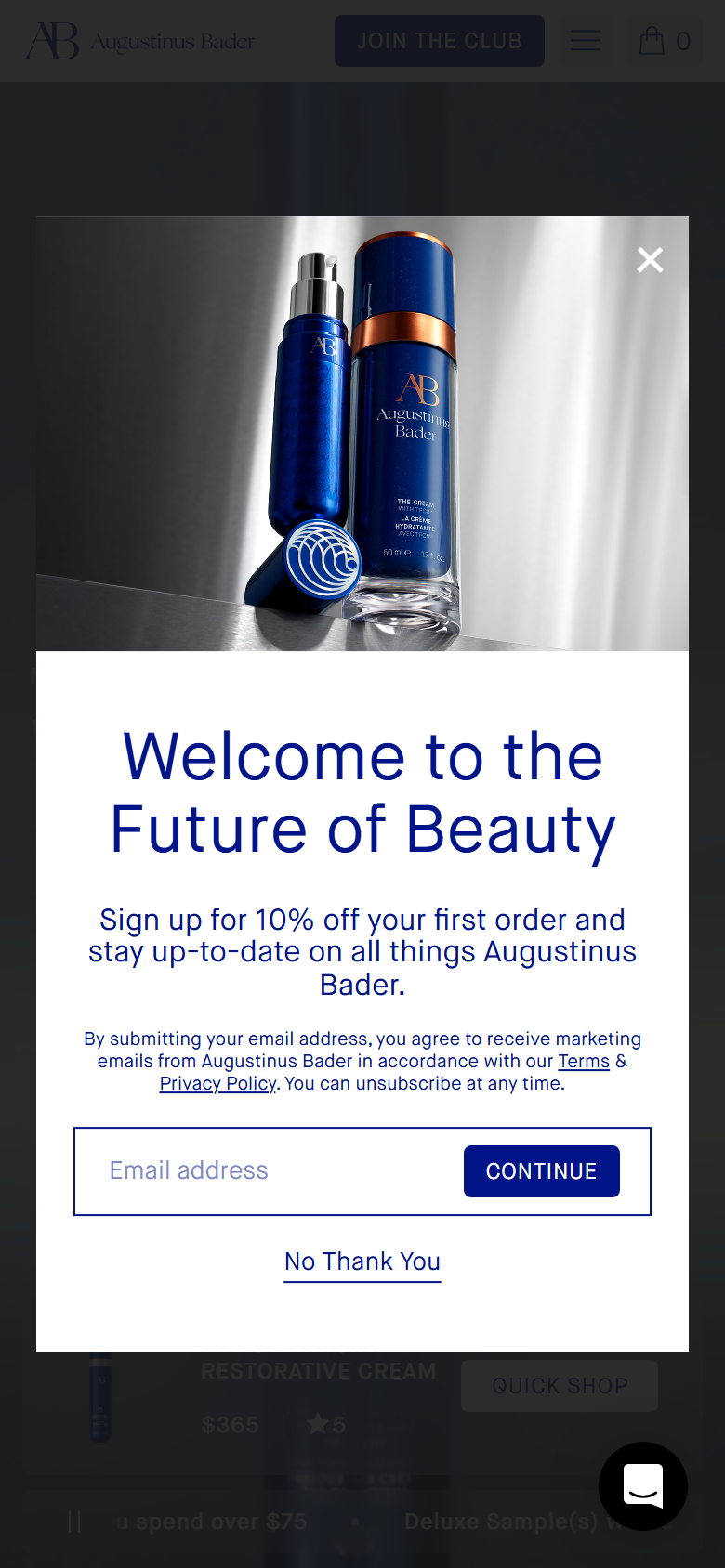 The Augustinus Bader site on a phone, showing a product page