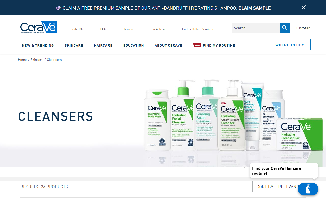 The CeraVe cleanser range, with the Hydrating and Foaming cleansers shown side by side