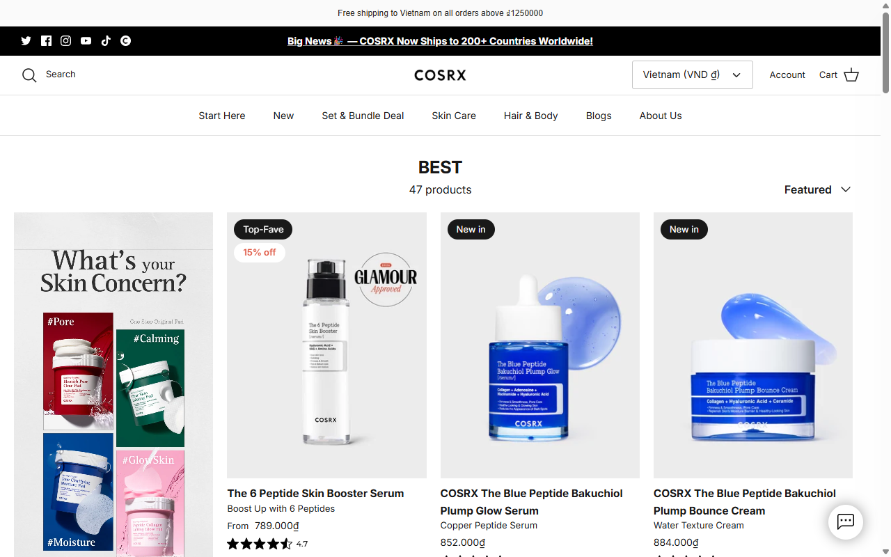 COSRX's brand page, explaining its ingredient-led approach
