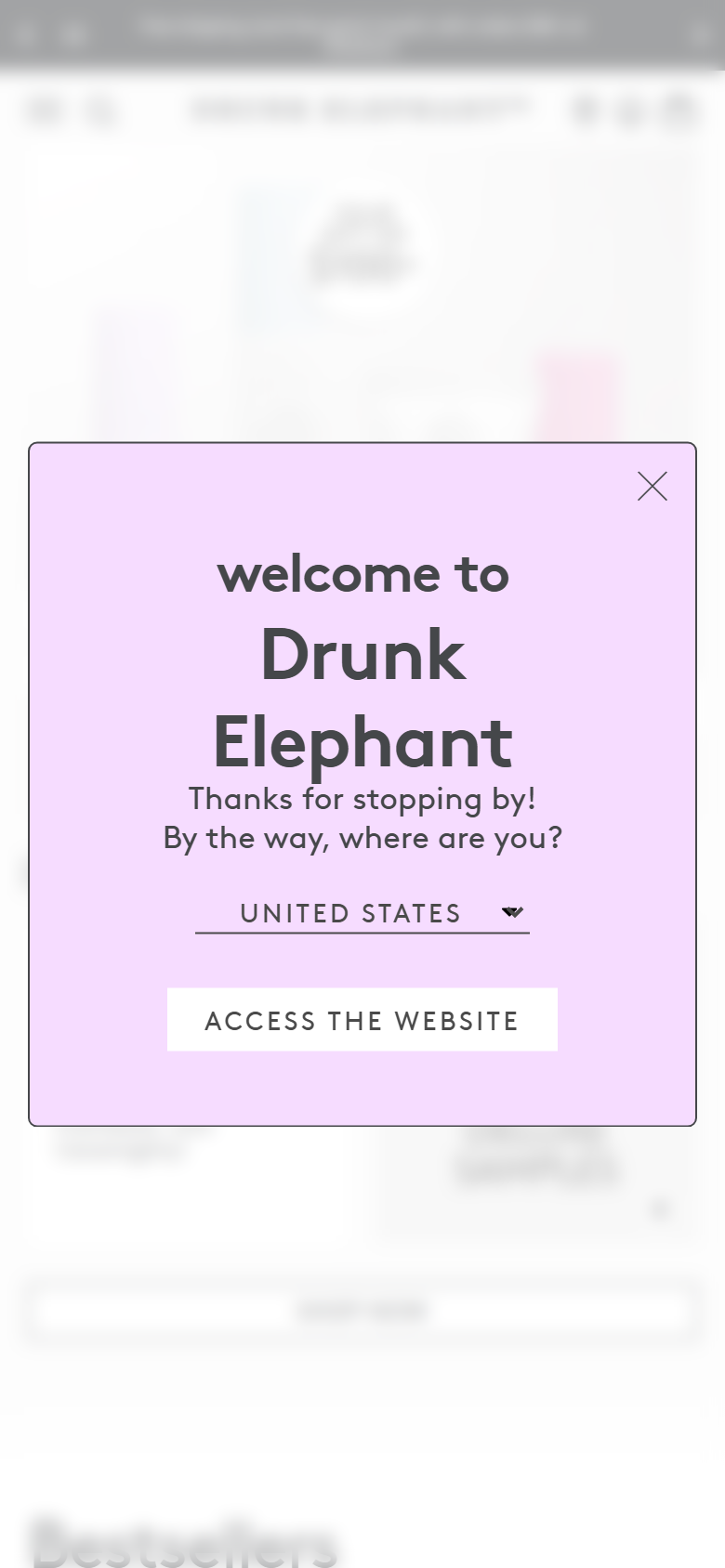 The Drunk Elephant site on a phone, showing a product page