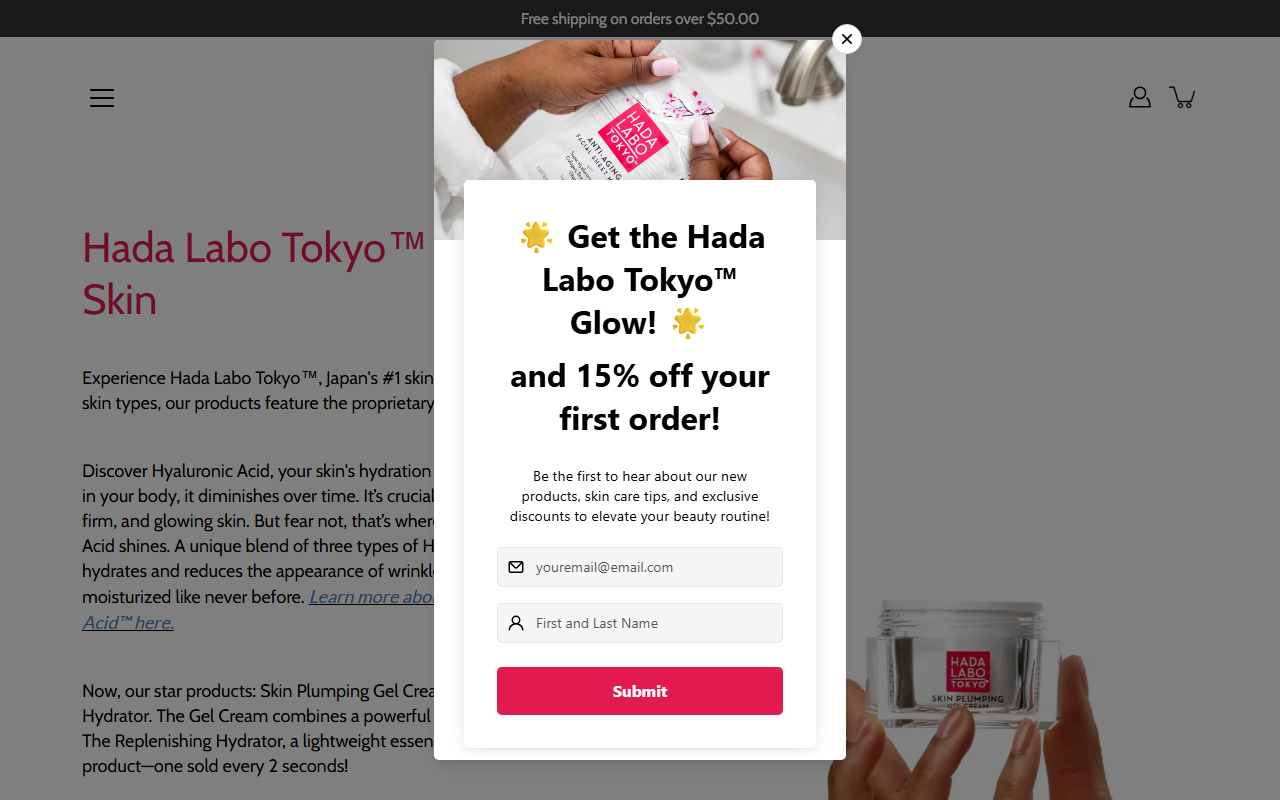 The Hada Labo range page, showing the hydrating lotion variants