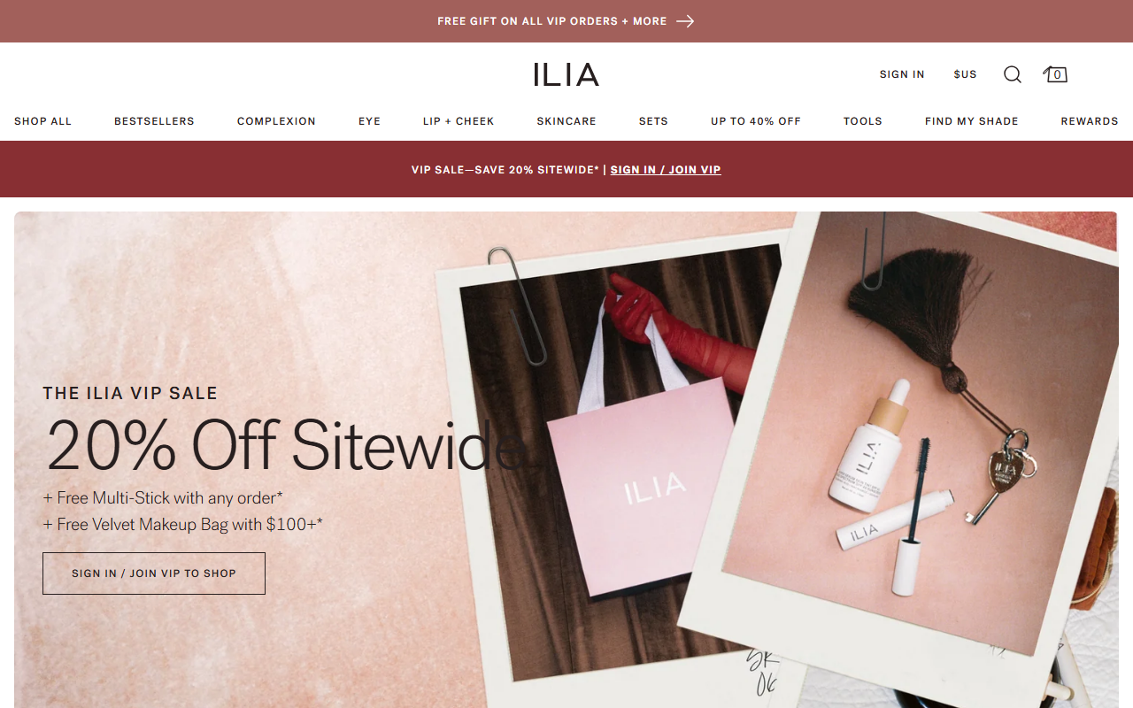 The Ilia Beauty homepage
