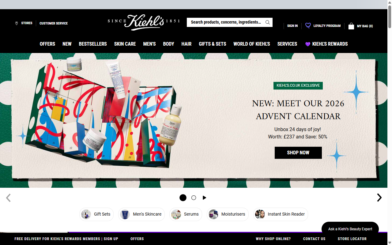 The Kiehl's about page, describing its apothecary history