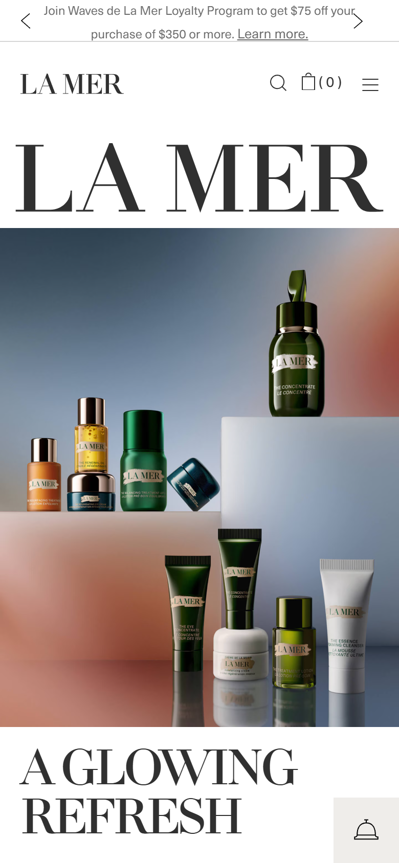 The La Mer site on a phone, showing a product page