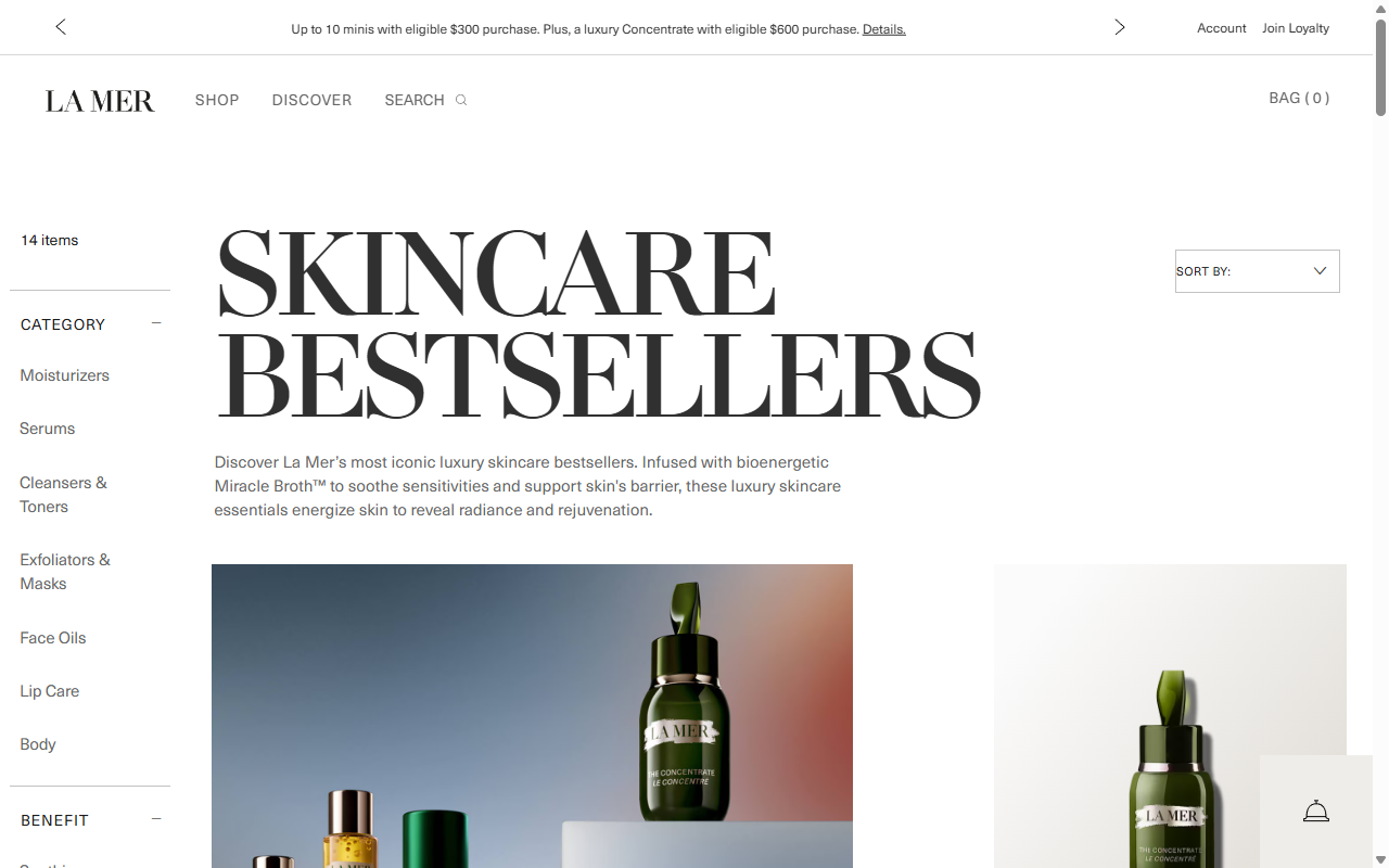 The La Mer product range, showing Crème de la Mer