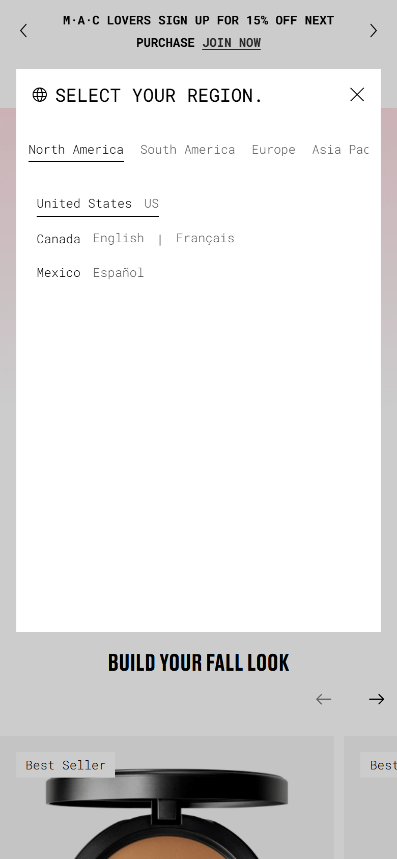 The MAC site on a phone, showing the lipstick shade grid