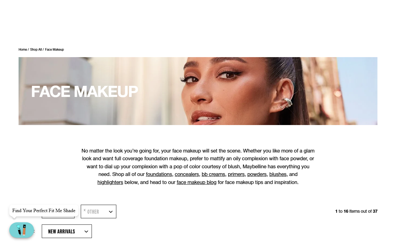 Maybelline's eye range, showing the Lash Sensational and Falsies mascara lines