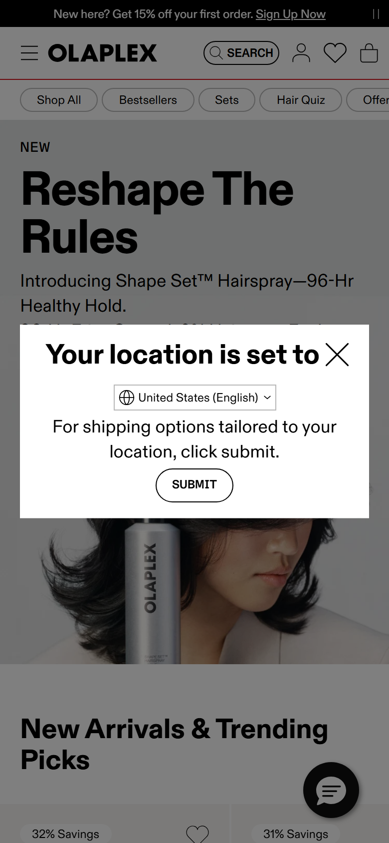 The Olaplex site on a phone, showing the routine finder