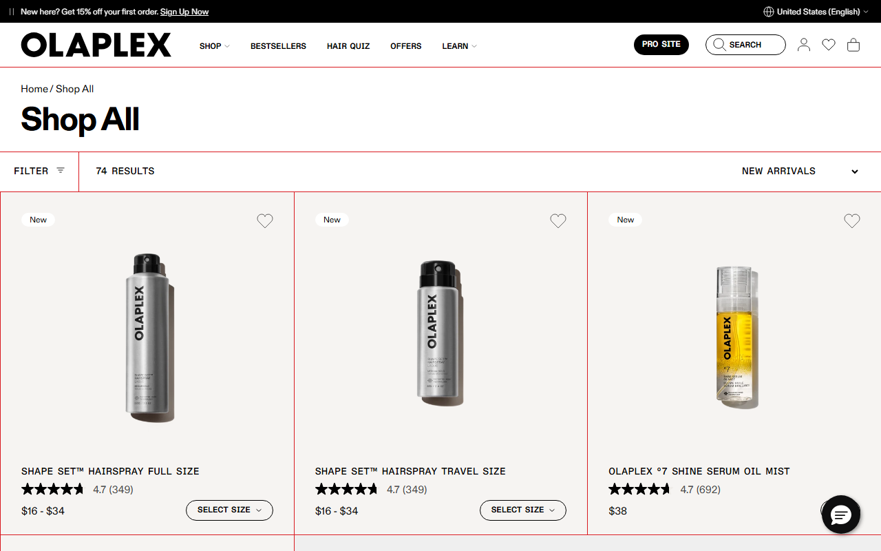 Olaplex's product range, showing the numbered system from No.0 to No.9