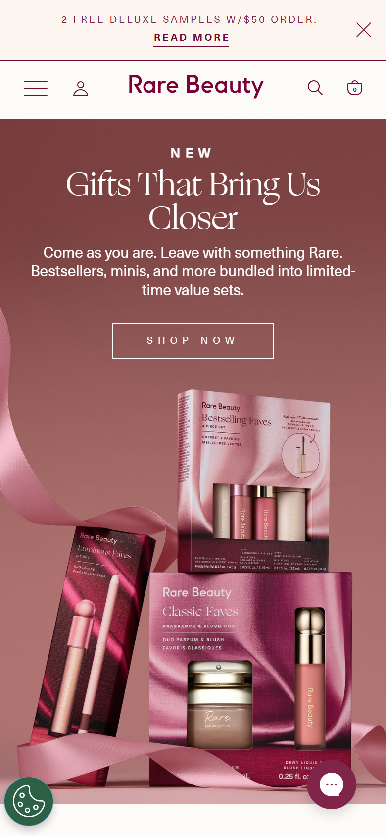 The Rare Beauty site on a phone, showing the blush shade selector