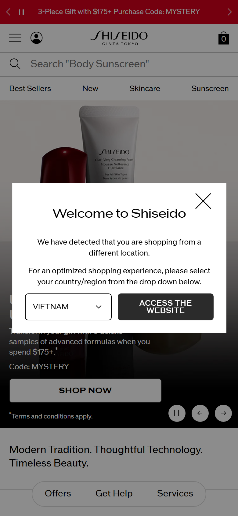 The Shiseido site on a phone, showing a product page