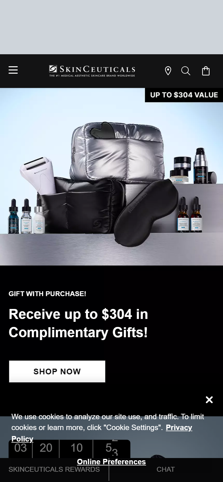 The SkinCeuticals site on a phone, showing a product page with concentrations
