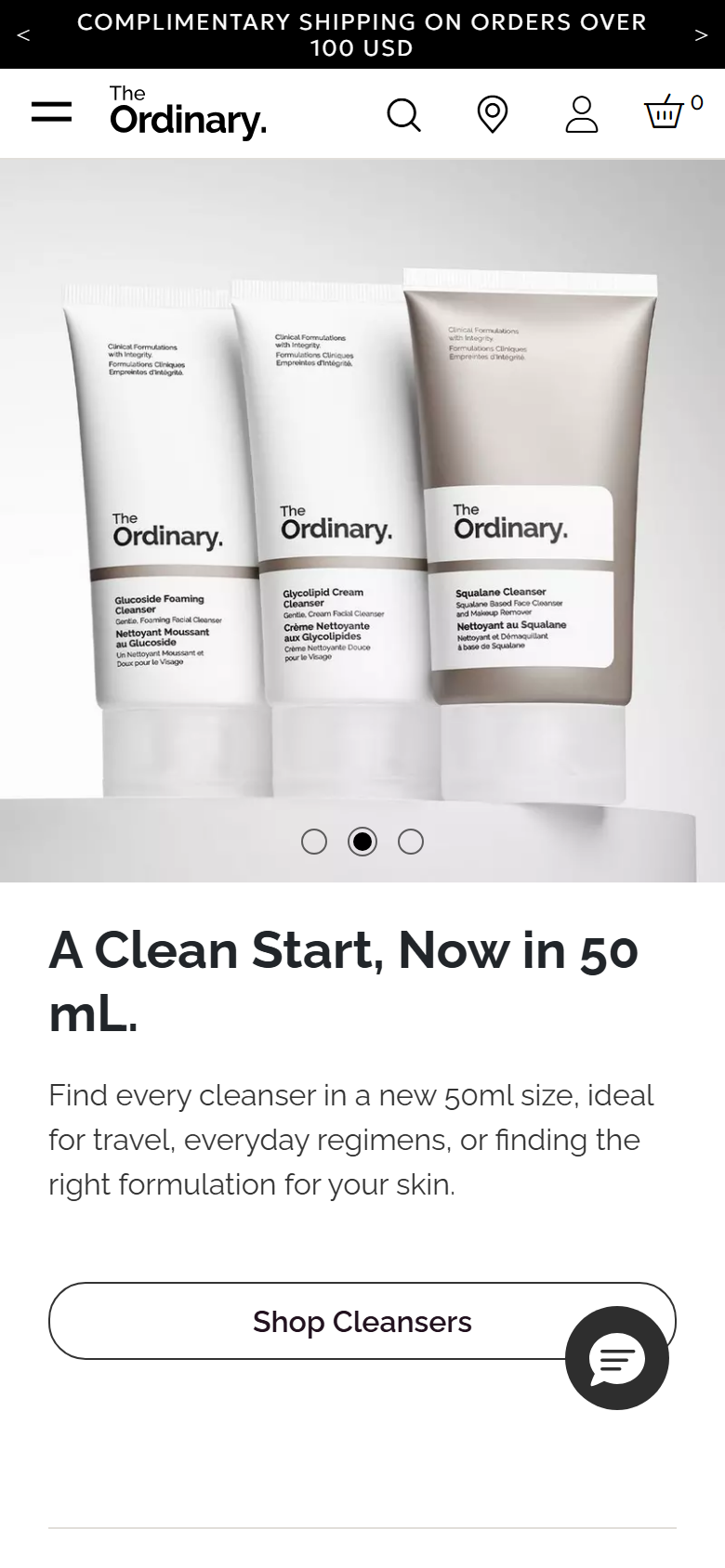 The Ordinary site viewed on a phone, showing a product page with its concentration
